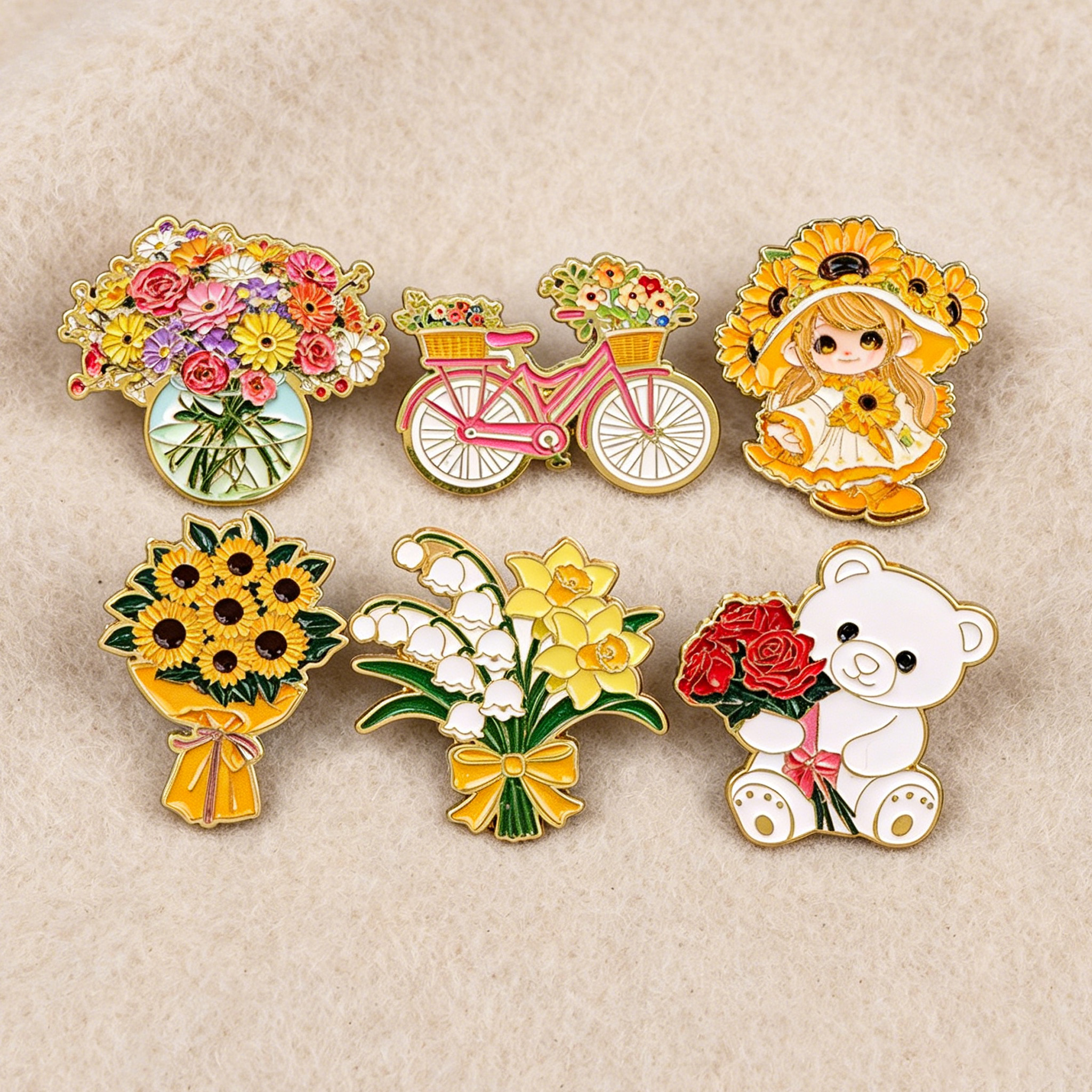 Men Accessories Bouquet - 귀여운 꽃다발 소녀 에나멜 핀 배낭용