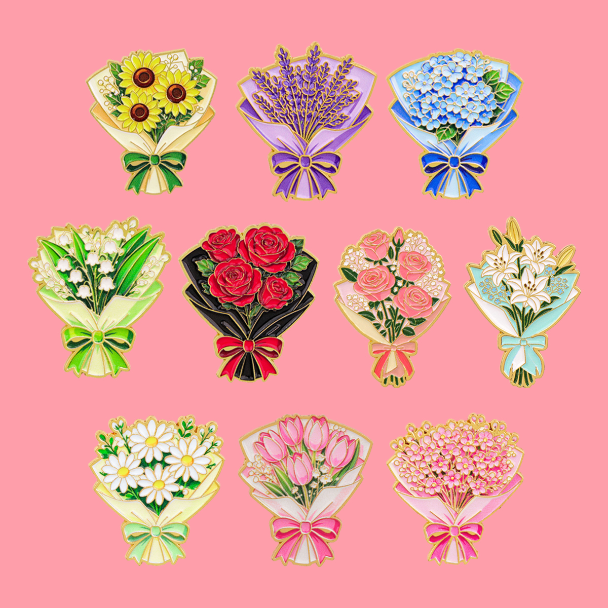 Men Accessories Bouquet - 10pcs 꽃 꽃다발 에나멜 핀 세트