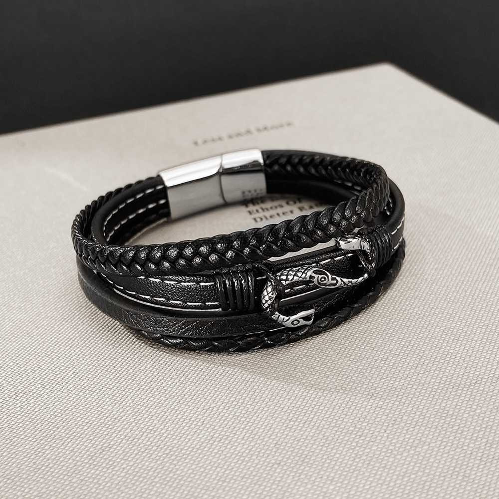 Men Accessories Pk - 남성용 멀티 레이어 직조 가죽 팔찌,