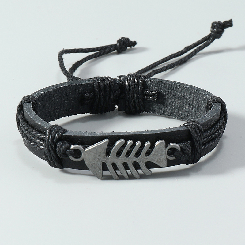 레트로 가죽 우븐 피쉬본 뱅글, 다크 브라운 블랙 남성 - Men Accessories Pk 리뷰 및 가격