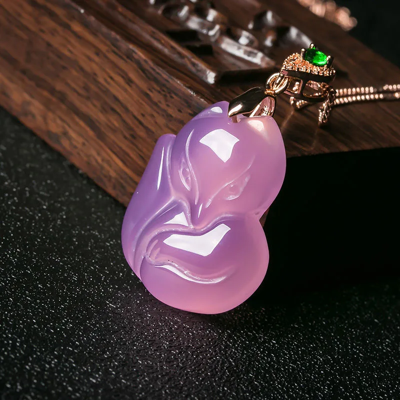 천연 보라색 마노 여우 펜던트 목걸이, 손으로 조각한  - Men Accessories Chain 리뷰 및 가격