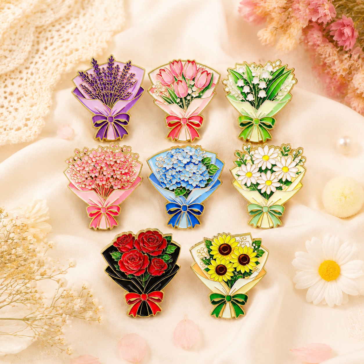 10pcs 꽃다발 꽃 소프트 에나멜 핀 여성 남성 옷깃 - Men Accessories Bouquet 리뷰 및 가격