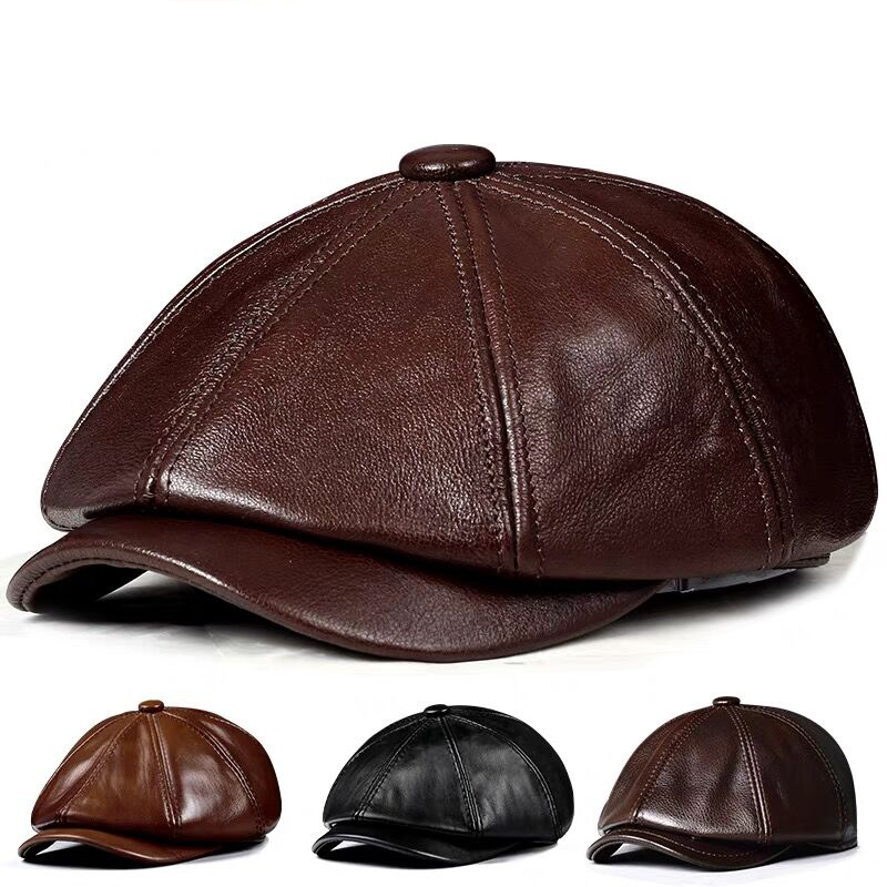 봄 새로운 정품 가죽 모자 모자 소 가죽 베레모 따뜻한 - Men Accessories Brands 리뷰 및 가격