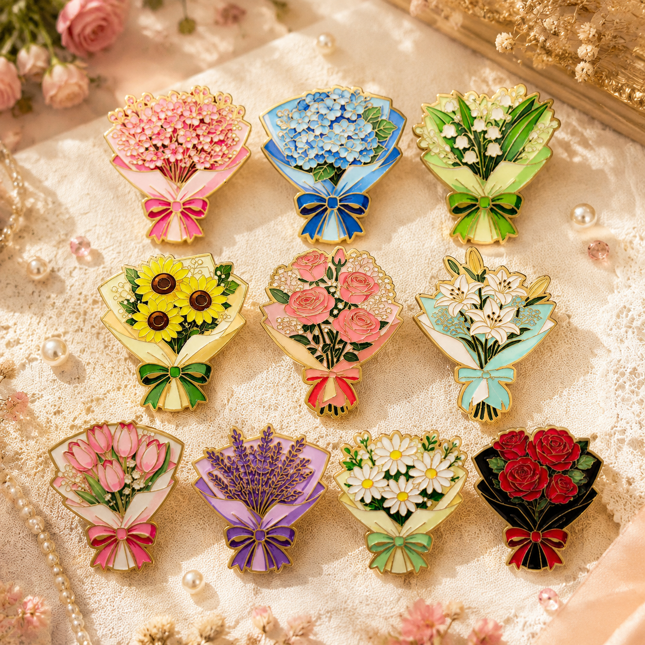 부케 컬렉션 의류용 브로치 소프트 에나멜 핀 여성 남성 - Men Accessories Bouquet 리뷰 및 가격