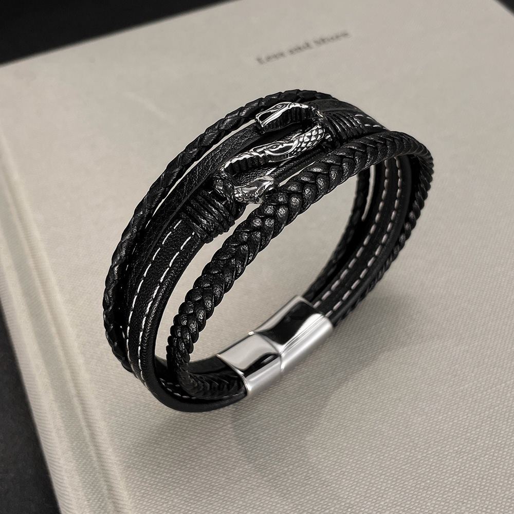 남성용 멀티 레이어 직조 가죽 팔찌, 스테인리스강, 창 - Men Accessories Pk 리뷰 및 가격