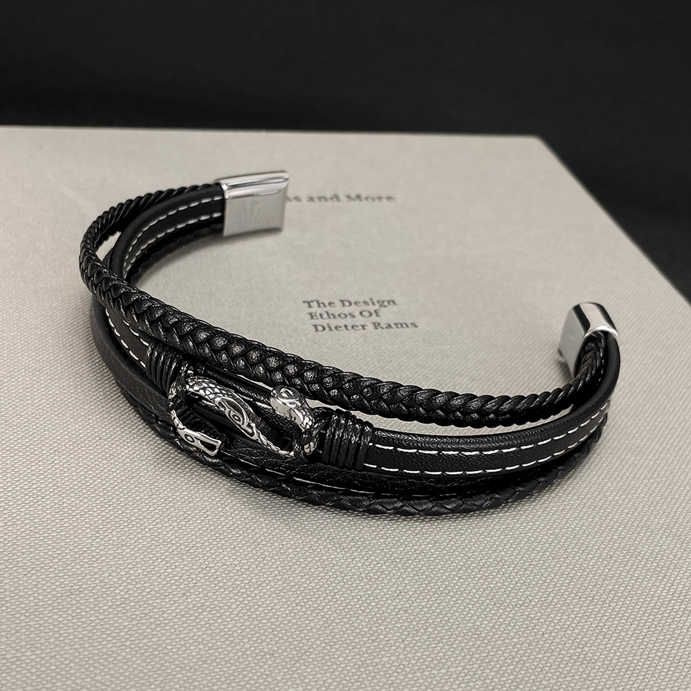 남성용 멀티 레이어 직조 가죽 팔찌, 스테인리스강, 창 - Men Accessories Pk 리뷰 및 가격